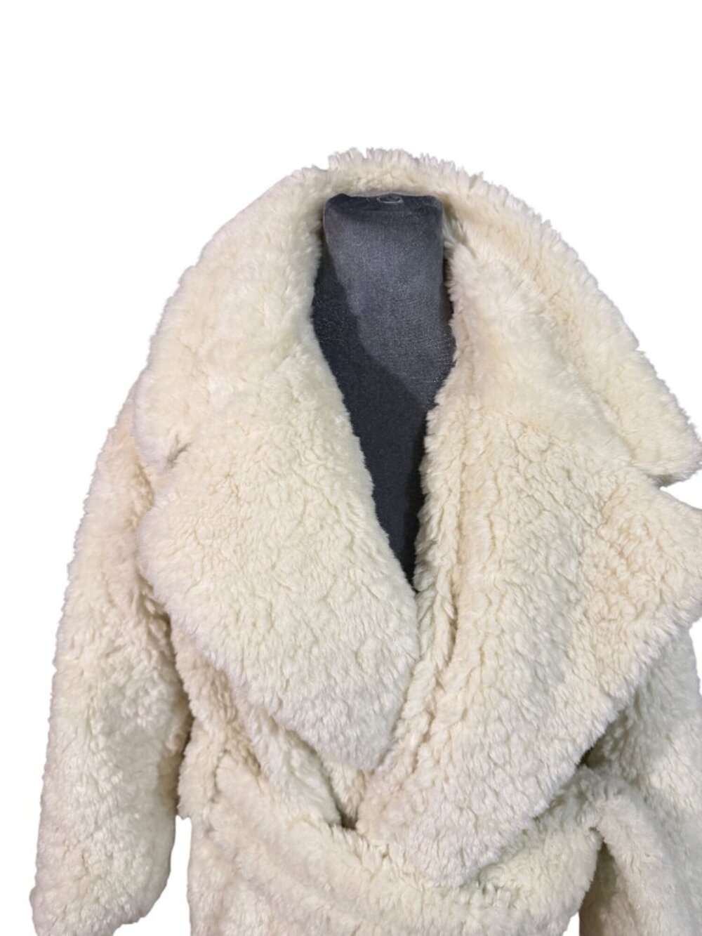 Forever 21 Womens White Faux Shearling Belted Long Coat Size S - Picture 5 of 6
